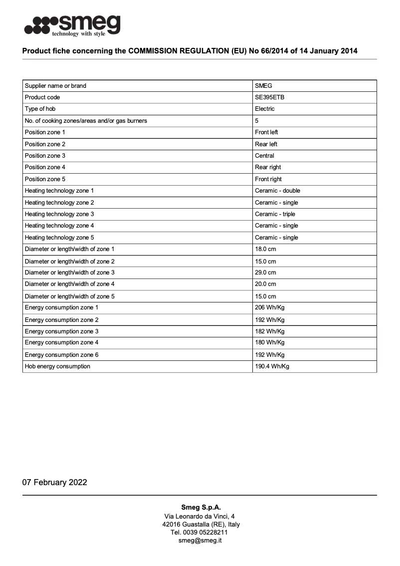 Page 1 of the manual Brochure Smeg SE395ETB