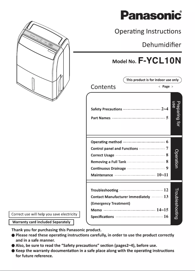 Page 1 of the manual User Manual Panasonic F-YCT10V