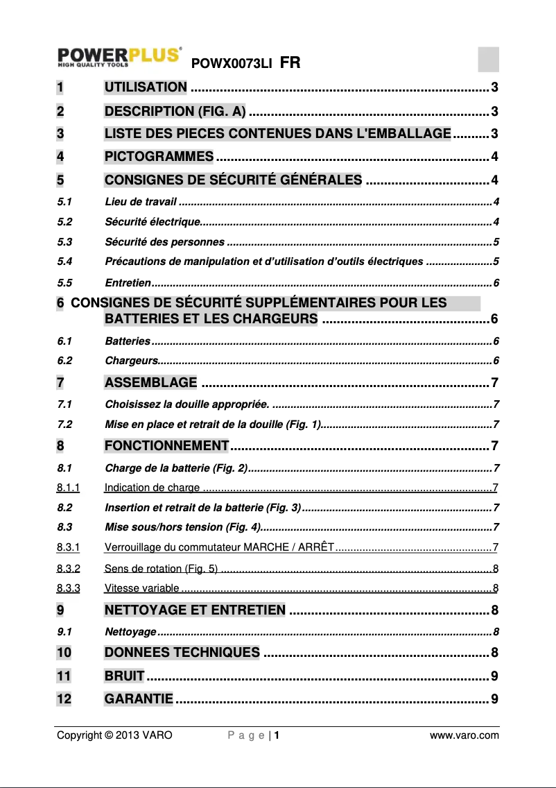 Page 1 of the manual User Manual PowerPlus POWX0073LI