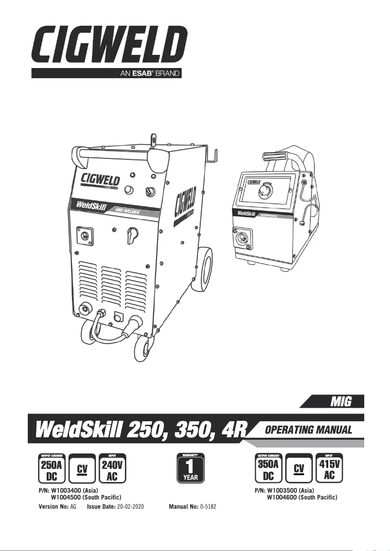 First page image of the manual for WeldSkill 350 MIG