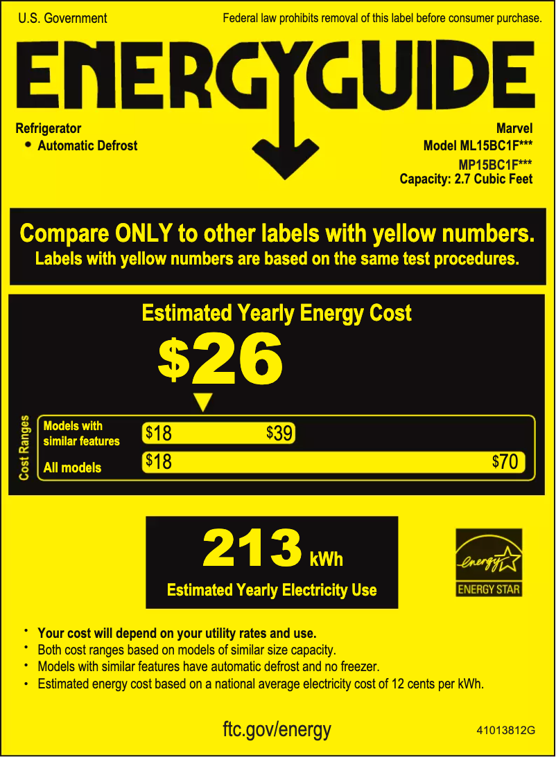 Page 1 of the manual Energy Label Marvel MP15BCF4RP