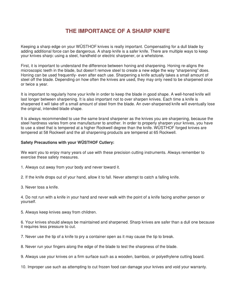 Page 1 of the manual User Manual Wüsthof Precision Edge 2