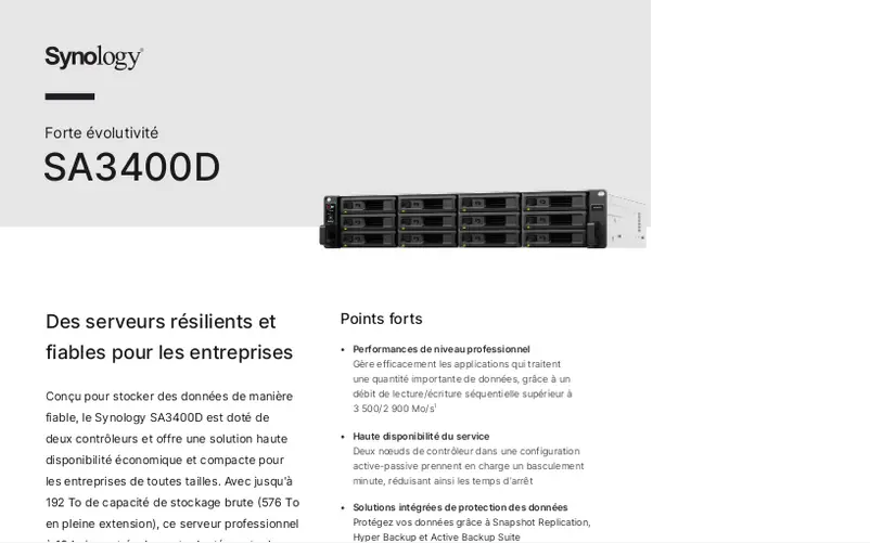 Page 1 of the manual Technical Sheet Synology SA3400D