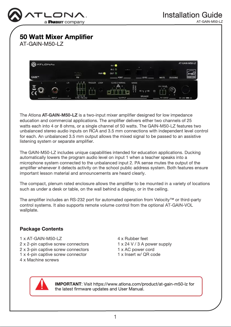 First page image of the manual for AT-GAIN-M50-LZ