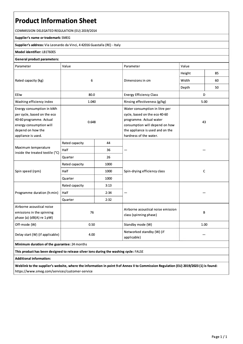 First page image of the manual for LB1T60ES