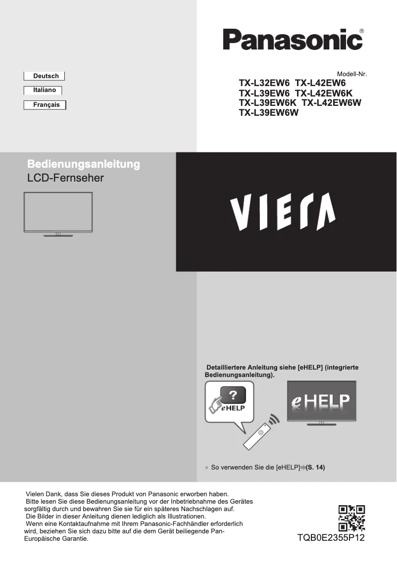 Page 1 of the manual User Manual Panasonic TX-L42EW6