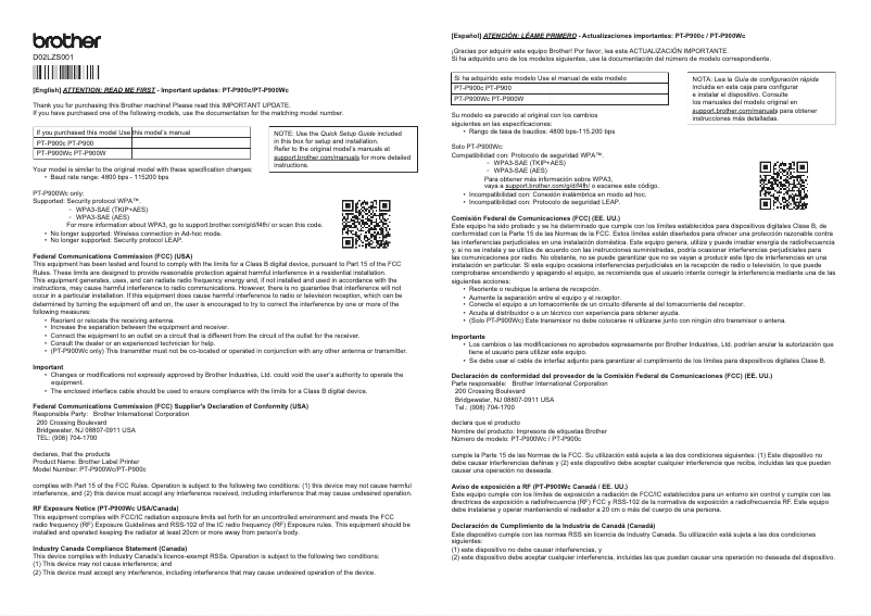 First page image of the manual for PT-P900W