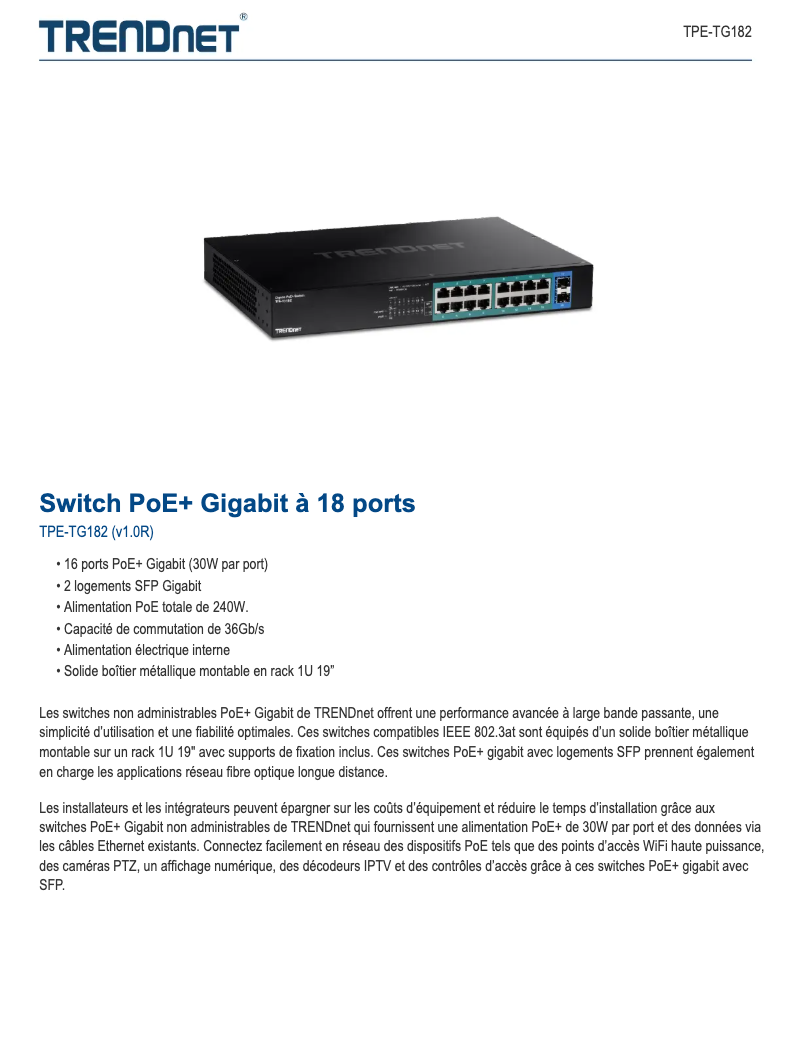 First page image of the manual for TPE-TG182