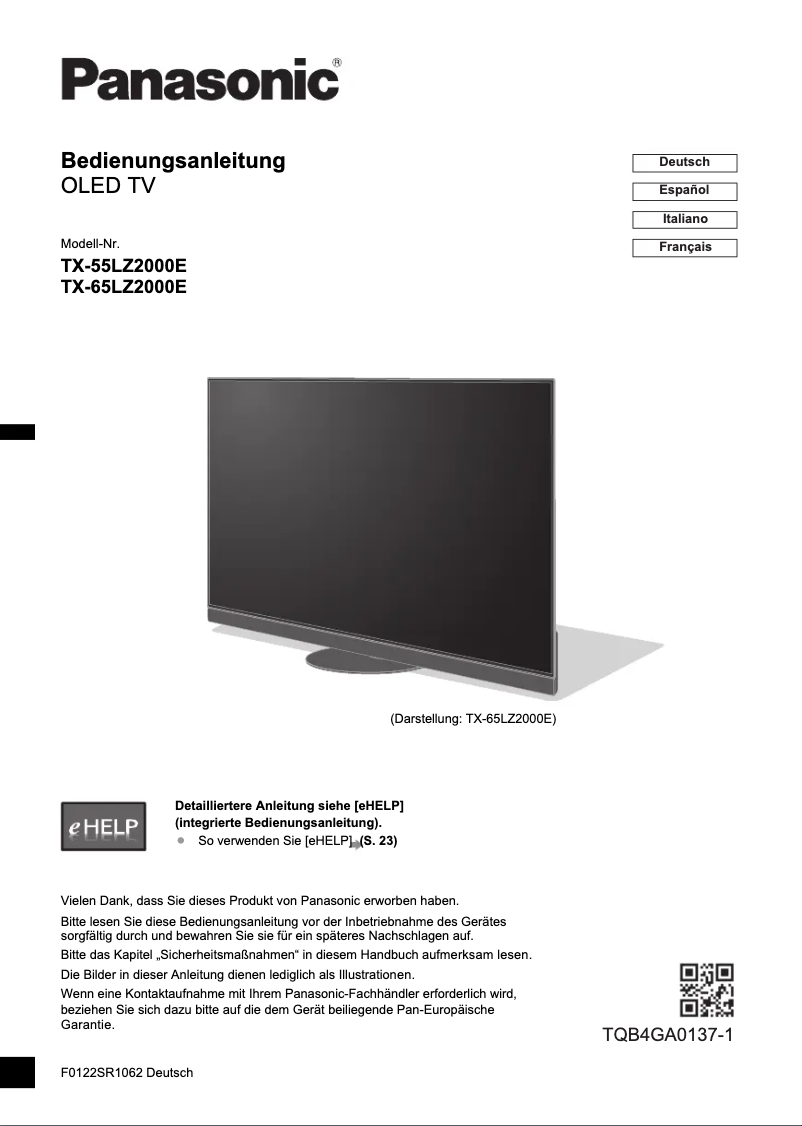 First page image of the manual for TX-65LZ2000E