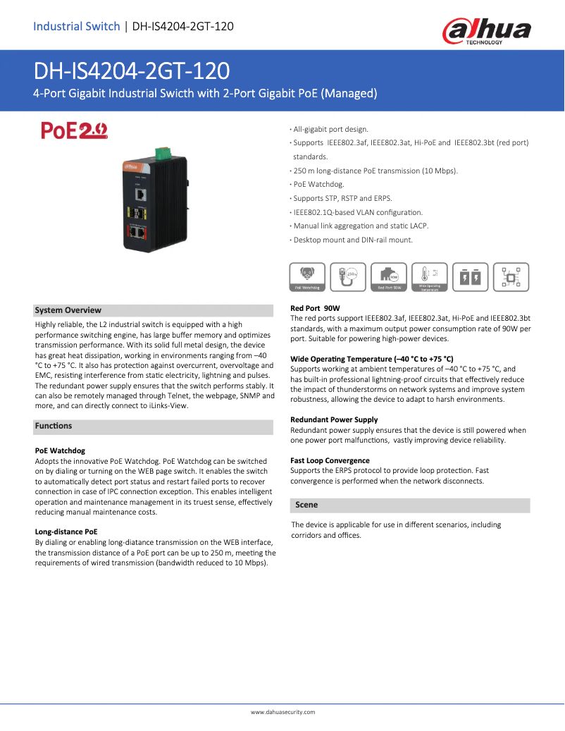 Page 1 of the manual Technical Sheet Dahua Technology IS4204-2GT-120