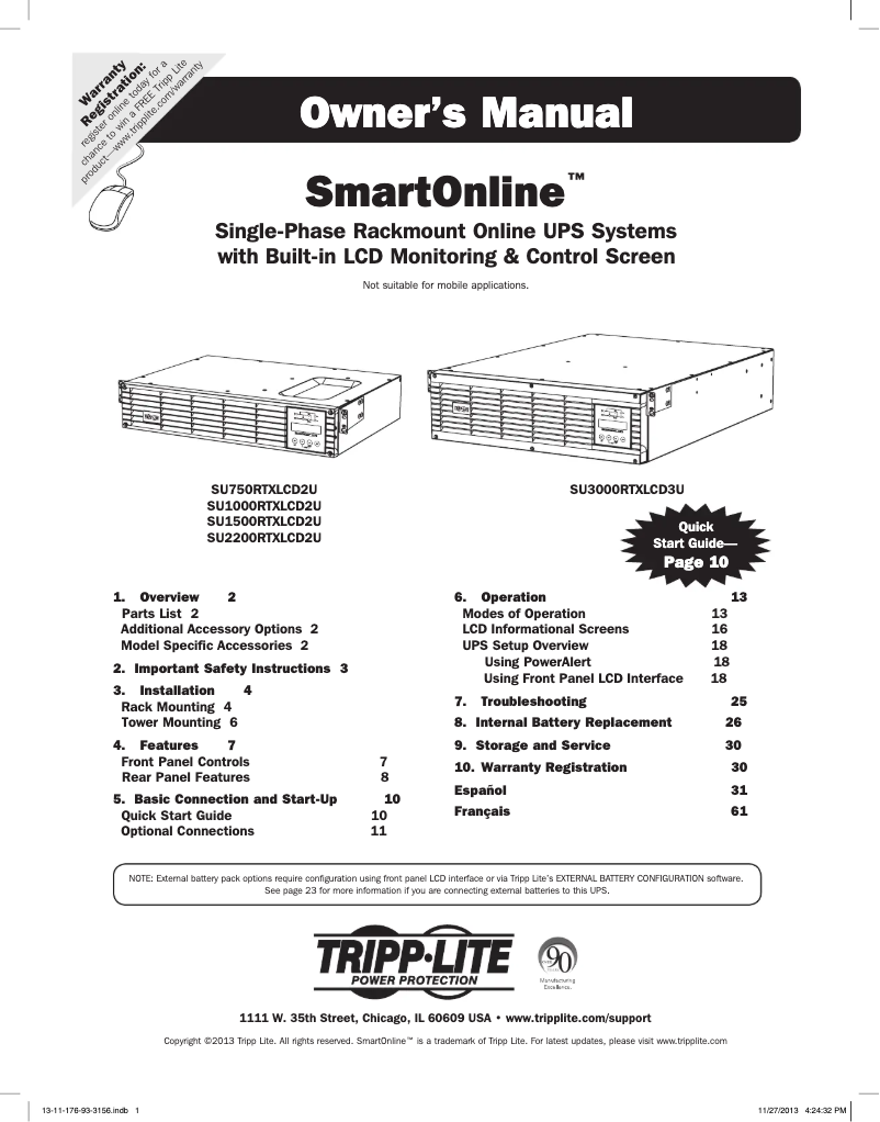 First page image of the manual for SmartOnline SU1500RTXLCD2U