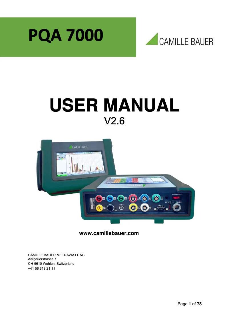 First page image of the manual for PQA7000