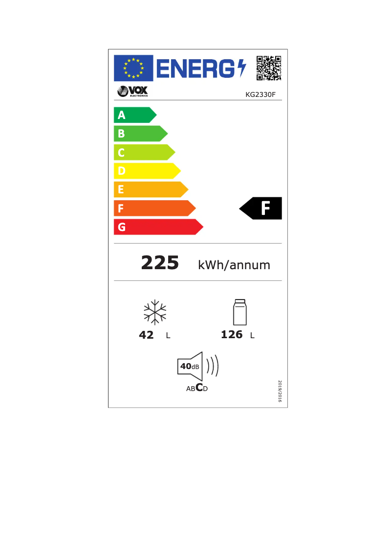 Page 1 of the manual Energy Label VOX KG 2330 F