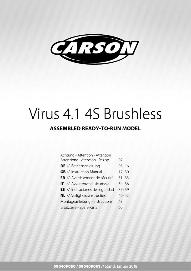 Page 1 of the manual User Manual Carson Virus 4.1 4S Brushless
