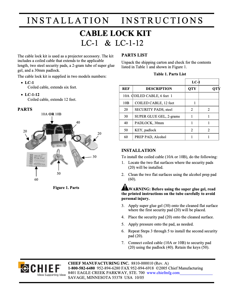 Page 1 of the manual User Manual Chief LC1