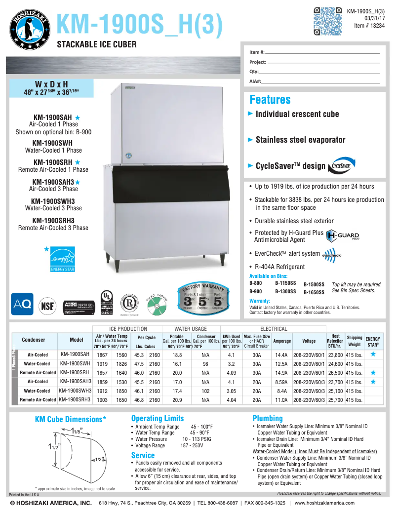 First page image of the manual for KM-1900SAH3