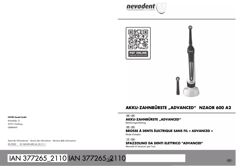 First page image of the manual for NZAOR 600 A2