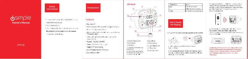 Page 1 of the manual User Manual iSimple BTFM1IS
