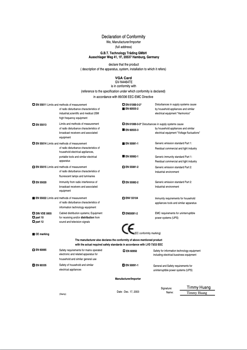 Page 1 of the manual User Manual Gigabyte GV-N4464TE