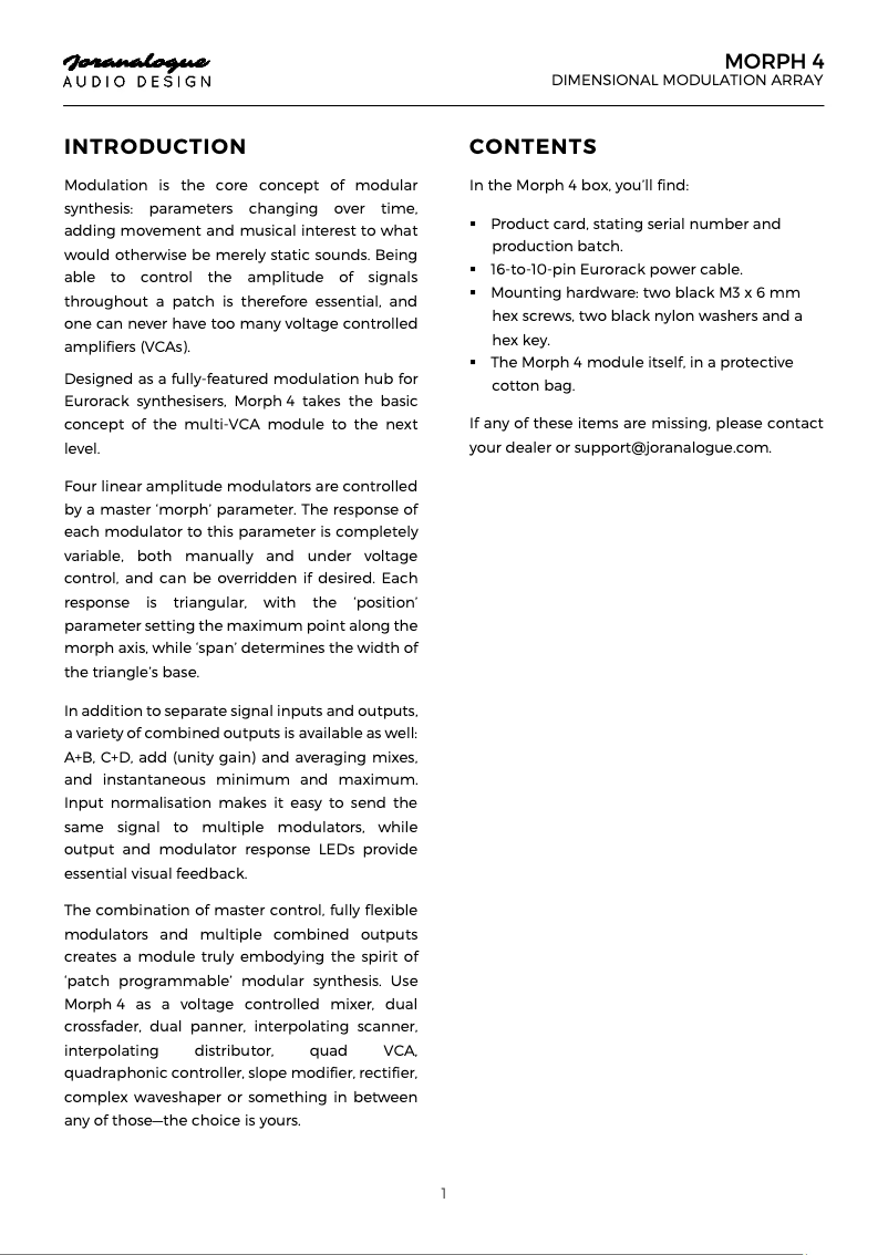 Page 1 of the manual User Manual Joranalogue Morph 4