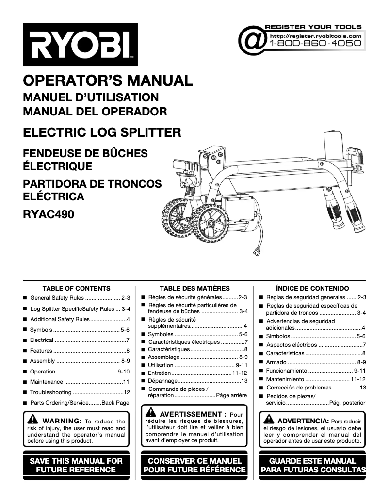 Page 1 of the manual User Manual RYOBI RYAC490