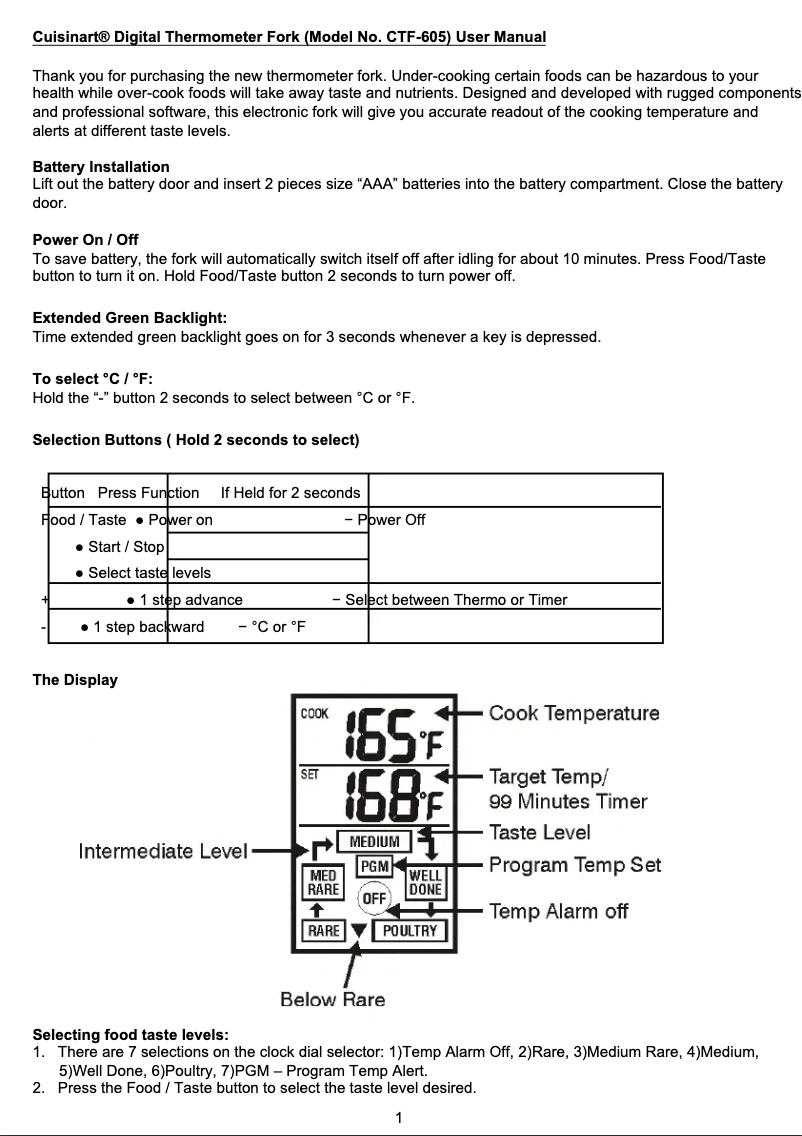 Image de la première page du manuel de l'appareil CTF-605