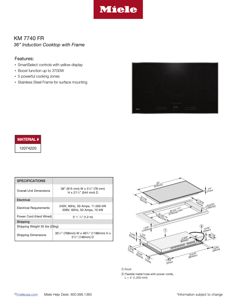 Page 1 of the manual Technical Sheet Miele KM 7740 FR
