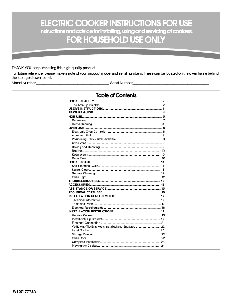 First page image of the manual for 4KWFE7685EW