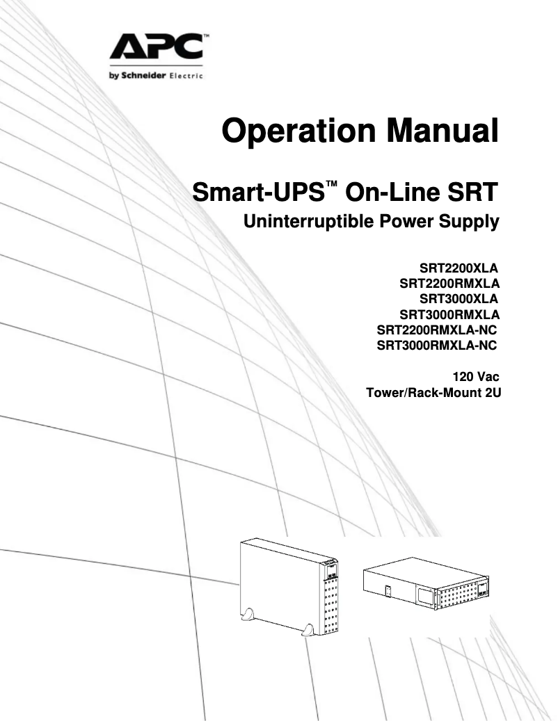 First page image of the manual for Smart-UPS SRT SRT2200RMXLAUS