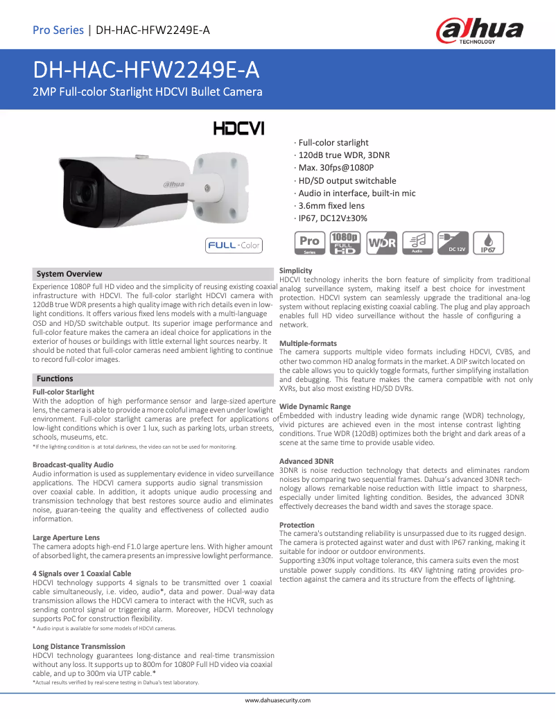 Page 1 of the manual Technical Sheet Dahua Technology HAC-HFW2249E-A