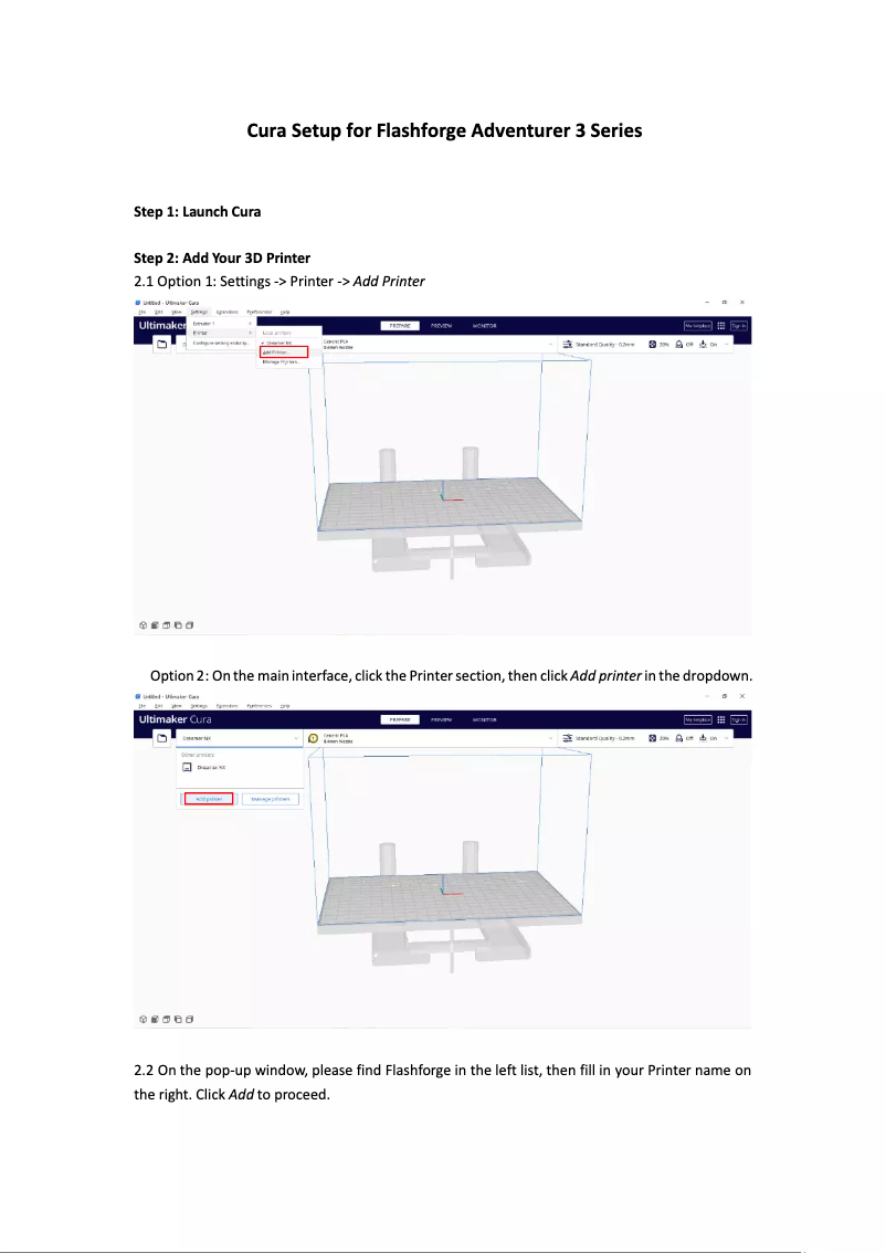 Page 1 de la notice Guide d'installation Flashforge Adventurer 3