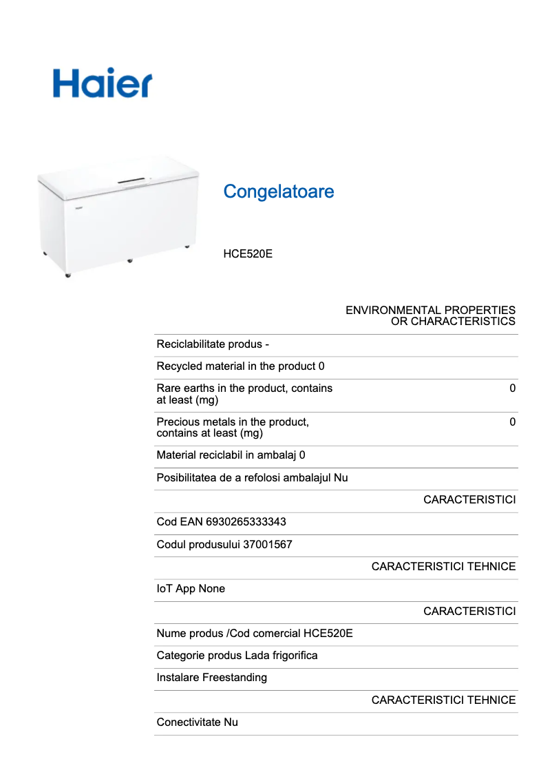 Page 1 of the manual Energy Label Haier HCE520E