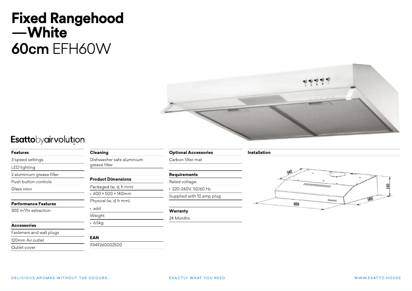 First page image of the manual for EFH60W