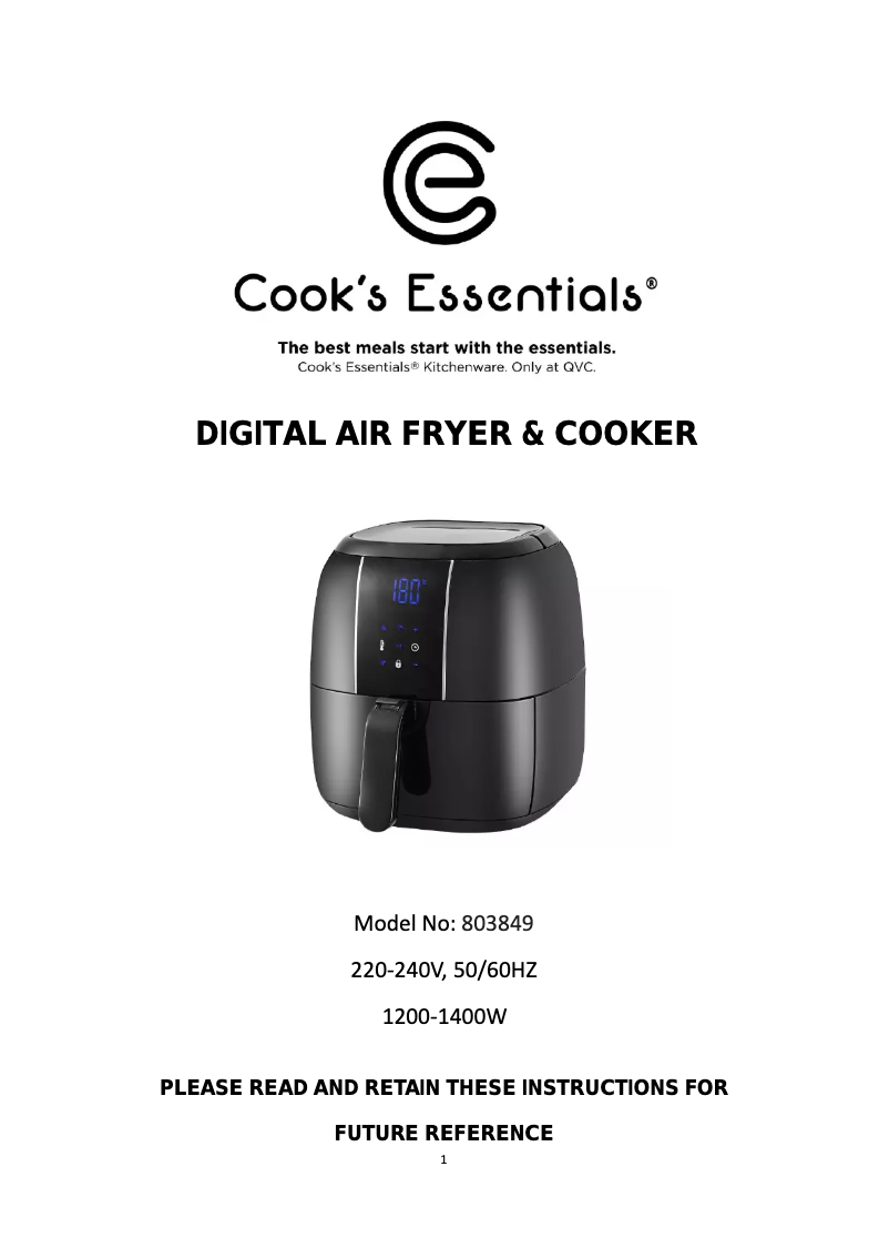 Page 1 of the manual User Manual Cook's essentials Air fryer 803849