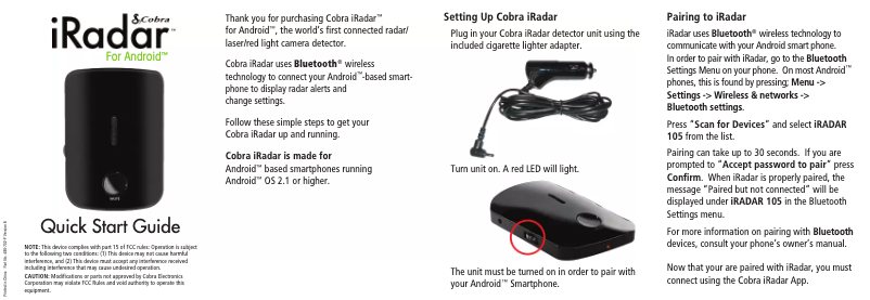 Image de la première page du manuel de l'appareil iRadar 105A