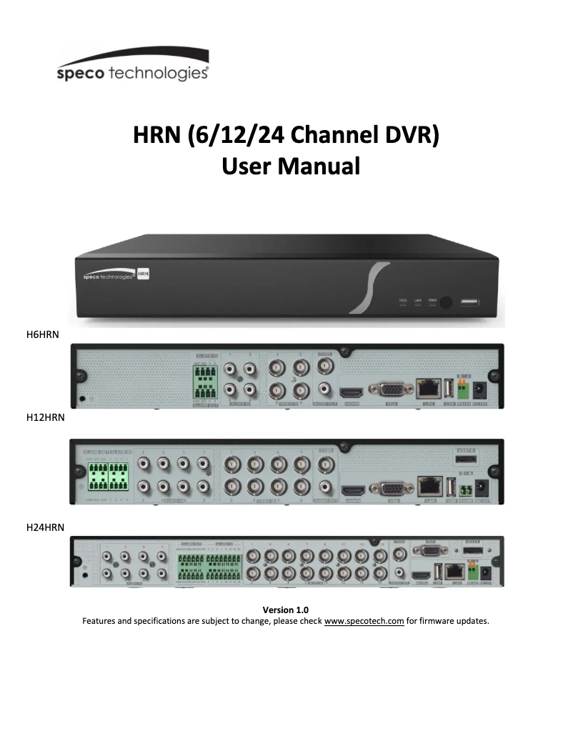 Page 1 of the manual User Manual Speco Technologies H12HRN1