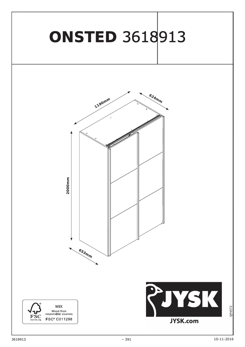 Page 1 of the manual User Manual JYSK Onsted (120x201x64)