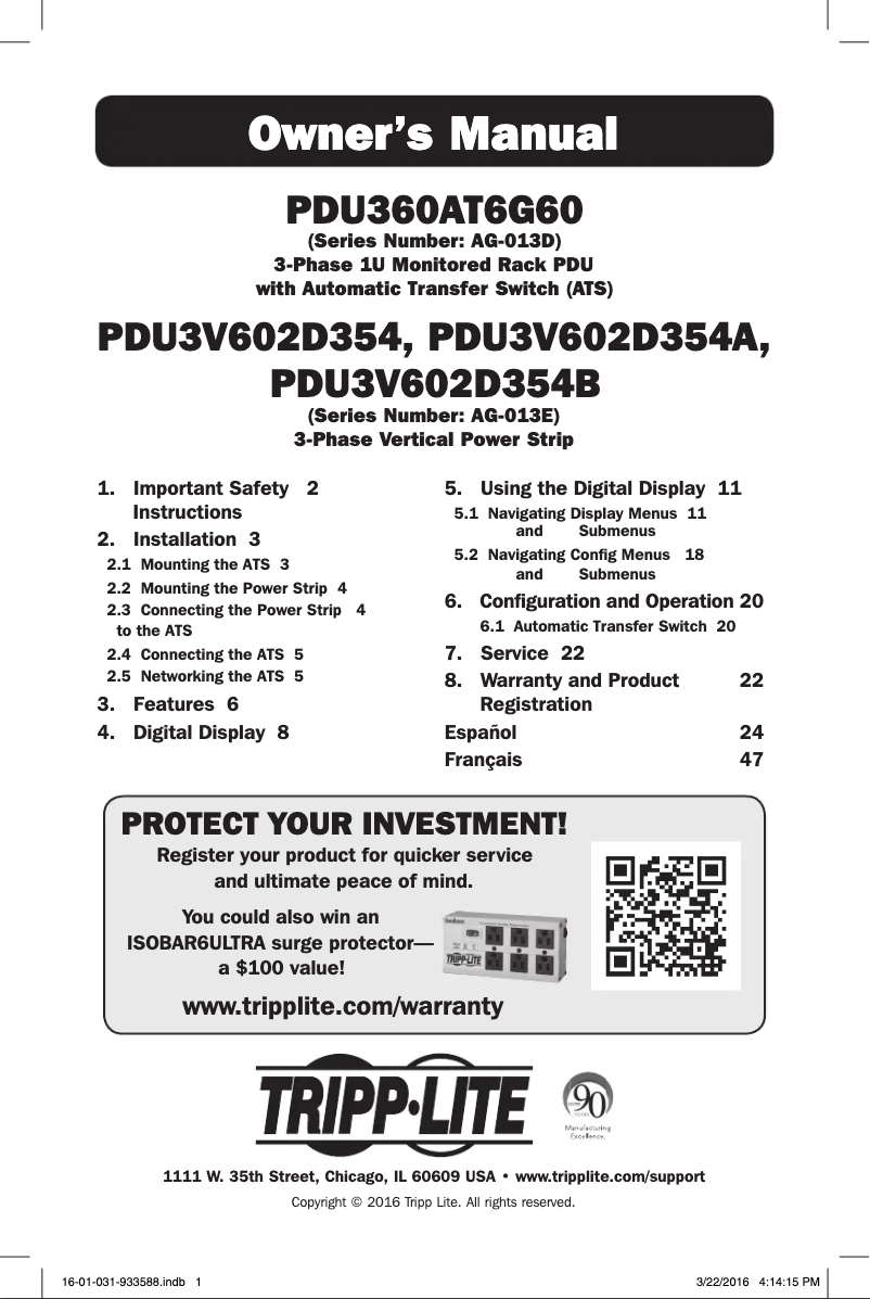 First page image of the manual for PDU360AT6G60