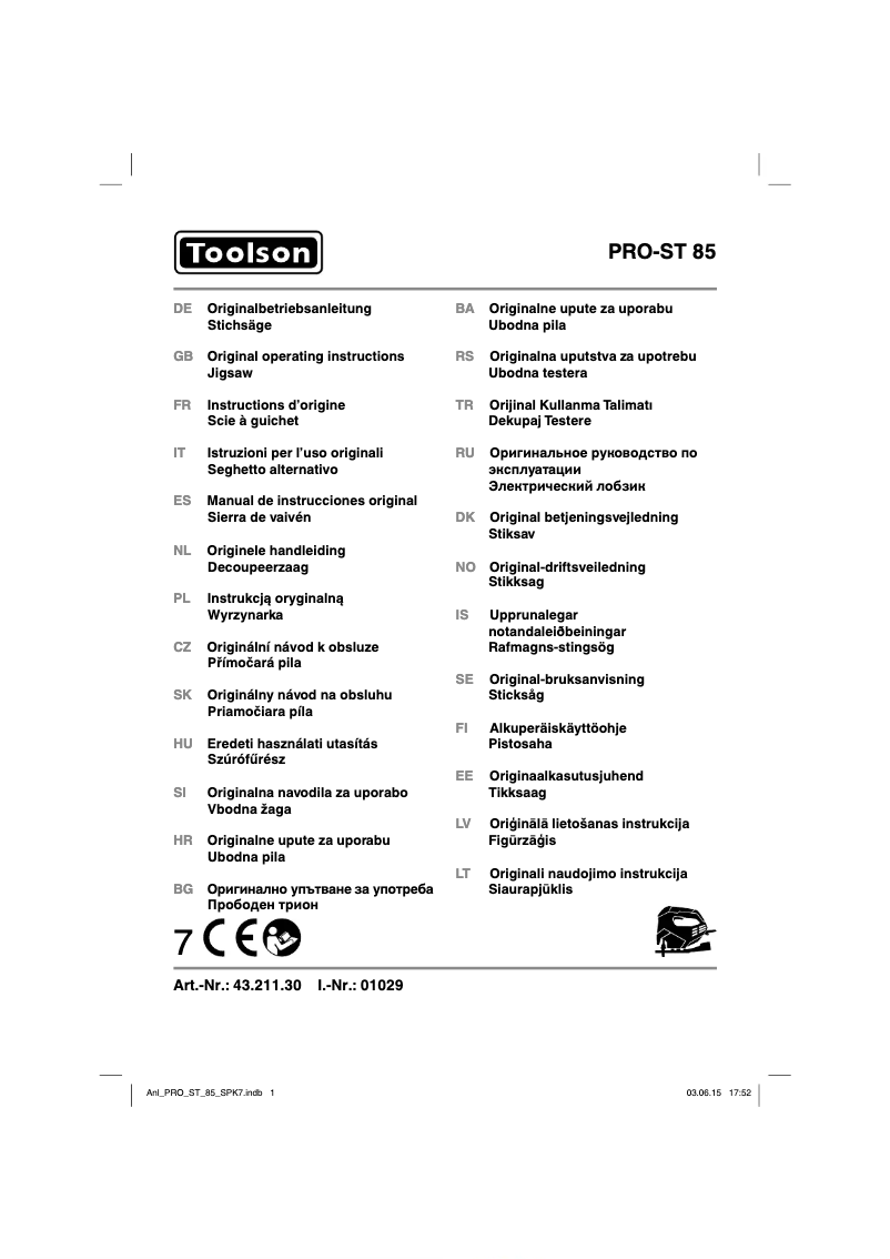 Page 1 of the manual User Manual Toolson PRO-ST 85
