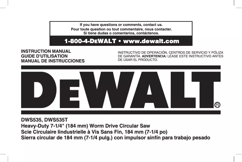 Page 1 of the manual User Manual DeWalt DWS535T