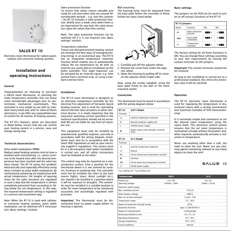 First page image of the manual for RT10
