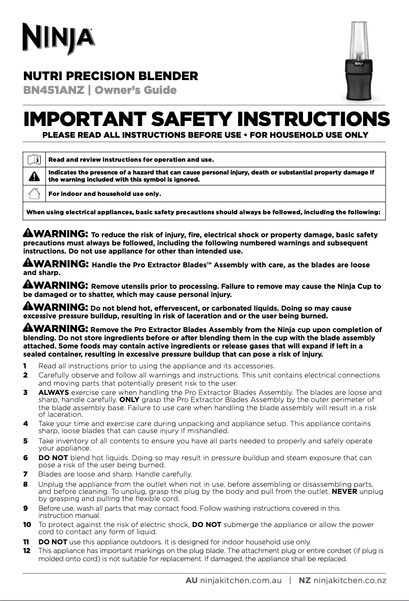 First page image of the manual for Nutri BN451