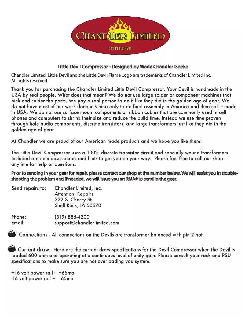 Page 1 of the manual User Manual Chandler Little Devil