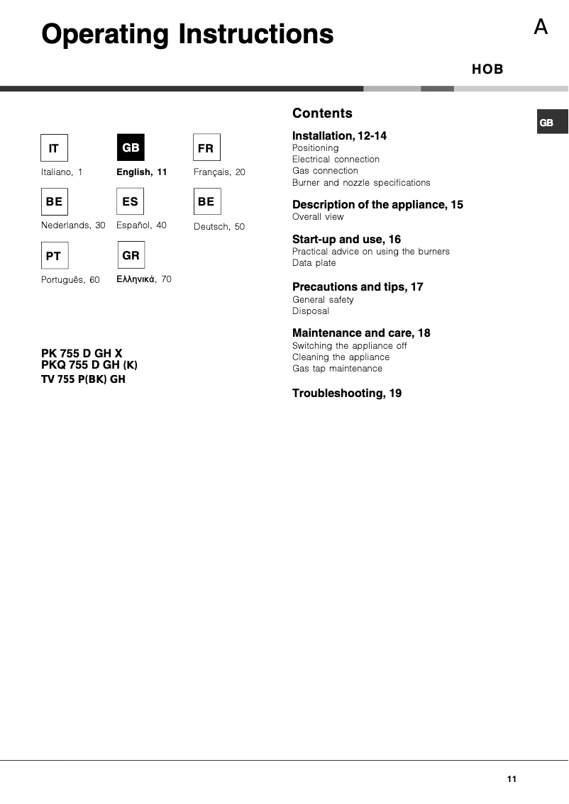 Page 1 of the manual User Manual Ariston Thermo PKQ 755 DGH (K) AUS