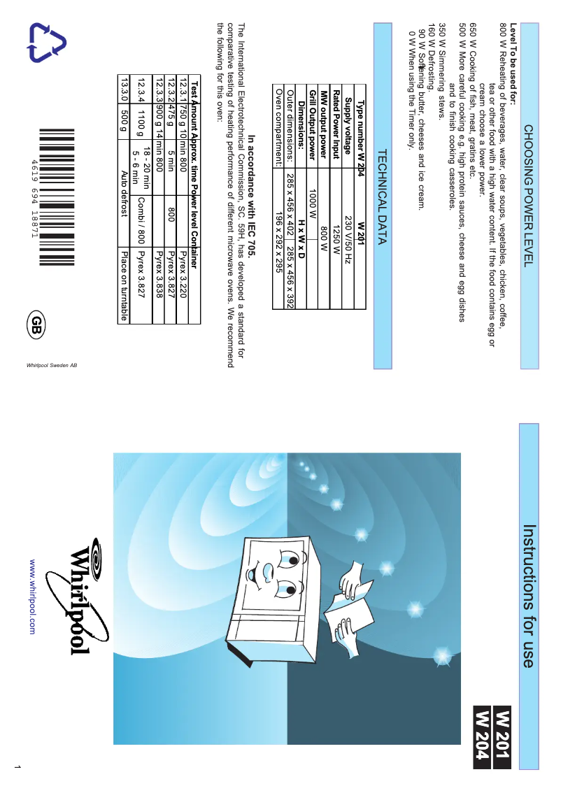 Page 1 of the manual User Manual Whirlpool AMW 201