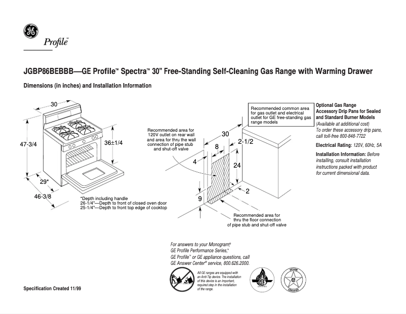 First page image of the manual for Profile Spectra JGBP86BEBBB