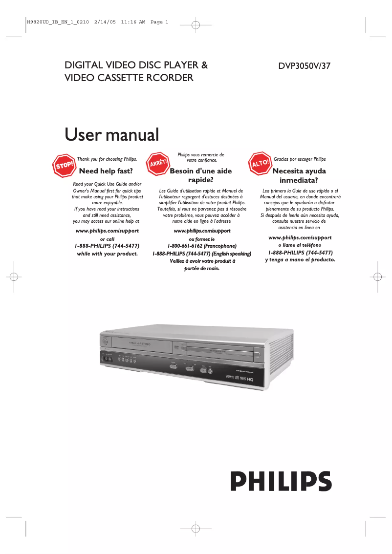 First page image of the manual for DVP3050V
