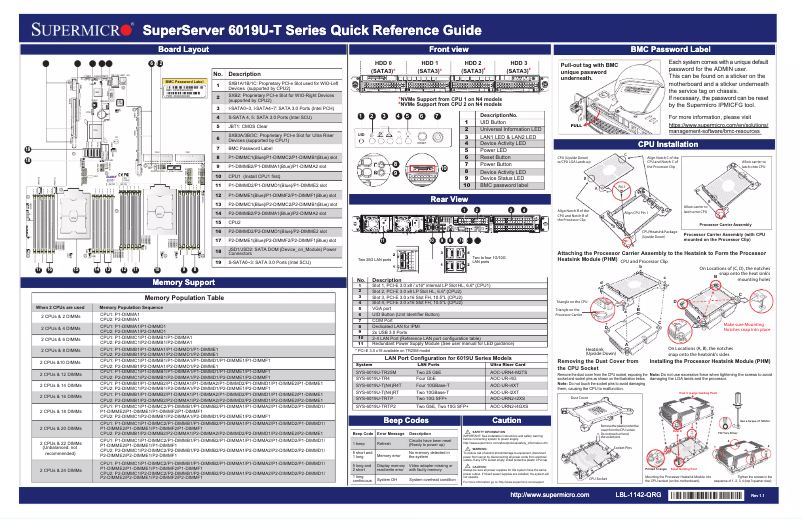 Page 1 of the manual Quick Start Guide Supermicro SuperServer 6019U-TN4R4T