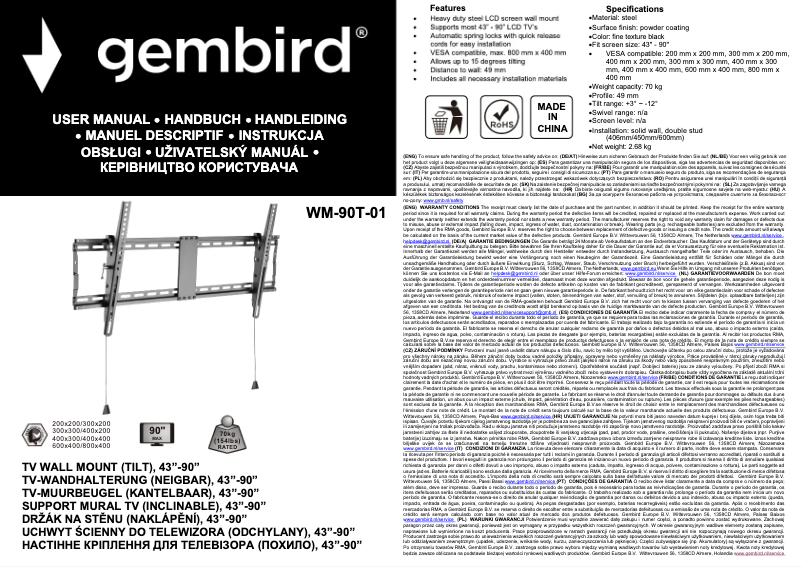 Page 1 of the manual User Manual Gembird WM-90T-01