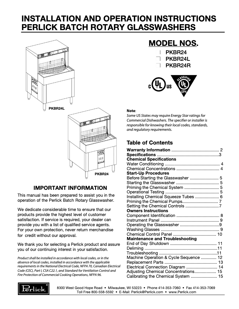 Page 1 of the manual User Manual Perlick PKBR24